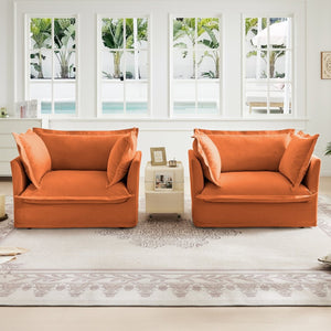 English Elm Set Of 2 Cozy Slipcovered Armchairs In Soft Orange Chenille – Stylish Deep Seating For Any Room W3041S00123-GIGA