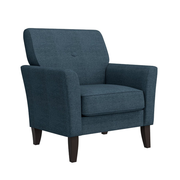 English Elm Dorset Barrel Accent Chair Velour Upholstery Solid Legs Compact Living Room Seating Blue B127P495069