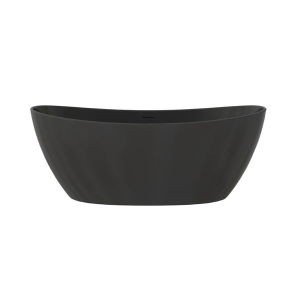 English Elm 65" Freestanding Soaking Bathtub Matte Black Stone Resin with Integrated Acrylic Shelf T3785P490214
