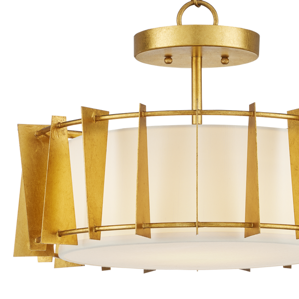 Berwick Gold Semi-Flush Mount Light Fixture - Contemporary Wrought Iron, Adjustable LED Design, 17.75"