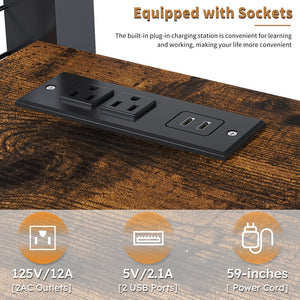 English Elm Full-Size Loft Bed with Desk, Wardrobe & Staircase Storage, Metal Frame, USB/Outlet Charging Station W2700S00059