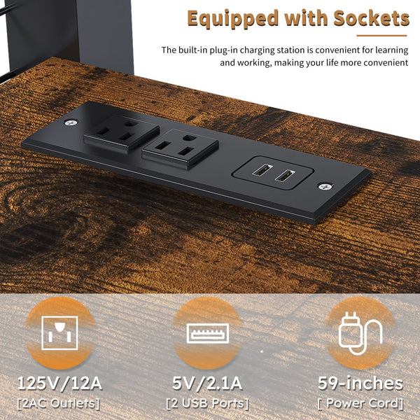 English Elm Full-Size Loft Bed with Desk, Wardrobe & Staircase Storage, Metal Frame, USB/Outlet Charging Station W2700S00059