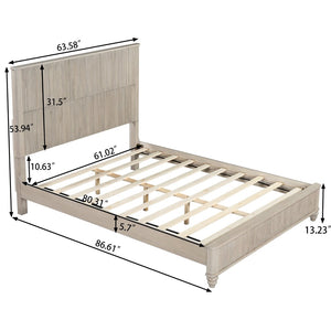English Elm Solid Rubberwood Queen Platform Bed Tall Headboard Natural Grain No Box Spring W1716S00016