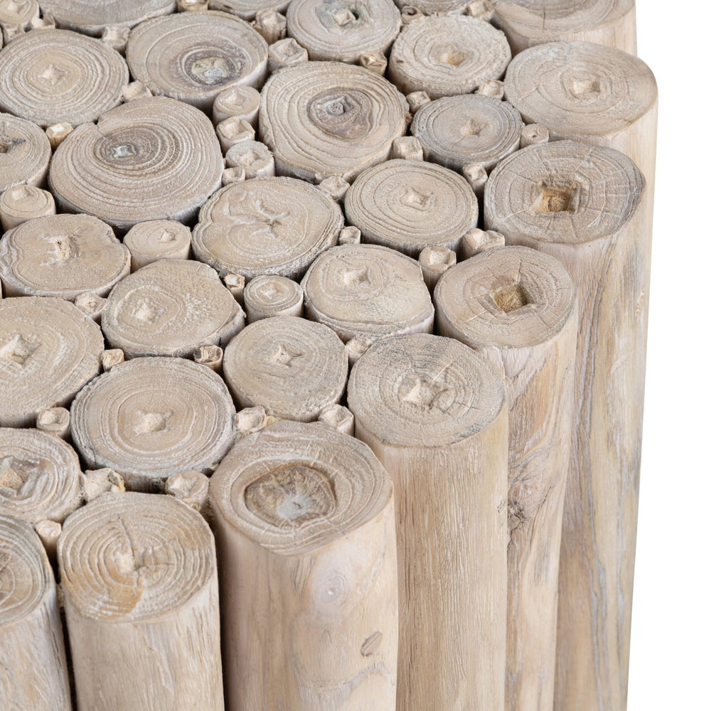 Crestview Collection Rustic Teak Wood Accent Table - Timeless Cylinder Design With White Wash Finish For Cozy Living Spaces Tan Solid Wood Cvfdr1017