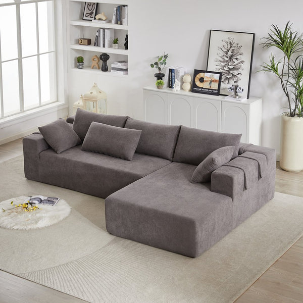 English Elm Modern Chenille Modular Sectional Sofa Set - L-Shaped Design With 6 Pillows For Ultimate Comfort W834S00399
