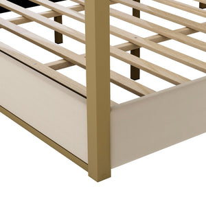 English Elm King Velvet Upholstered Four Poster Canopy Bed White Modern Bedroom Frame N7090002405A