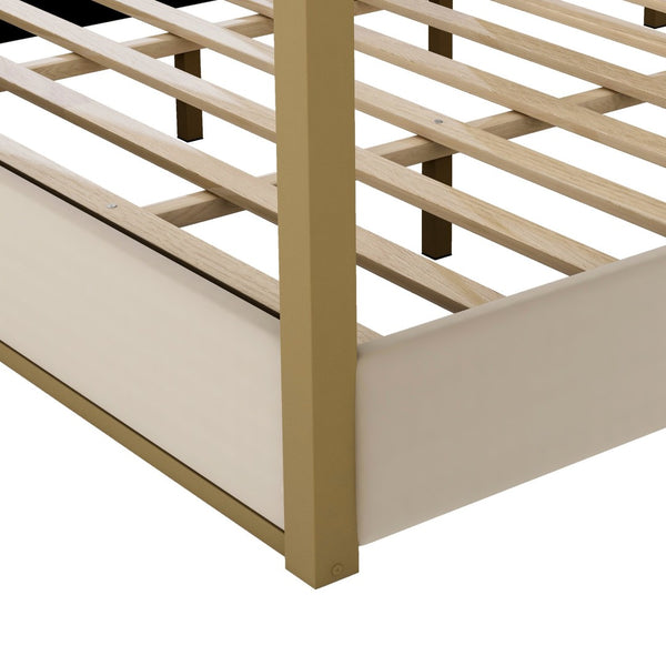 English Elm King Velvet Upholstered Four Poster Canopy Bed White Modern Bedroom Frame N7090002405A