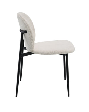 English Elm Klaus Modern White Bouclé Side Chair Set of 2 with Padded Seat & Back, Black Metal Frame, 220lb Capacity B2726P309349