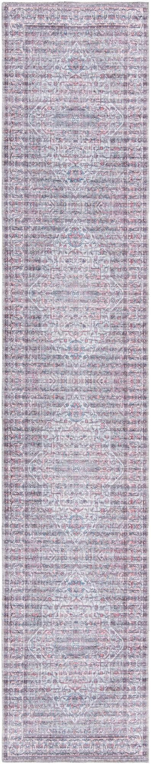 Unique Loom Mangata Mireille Machine Made Border Rug Beige and pink, Light Blue/Gray/Red/Black 2' 7" x 13' 1"