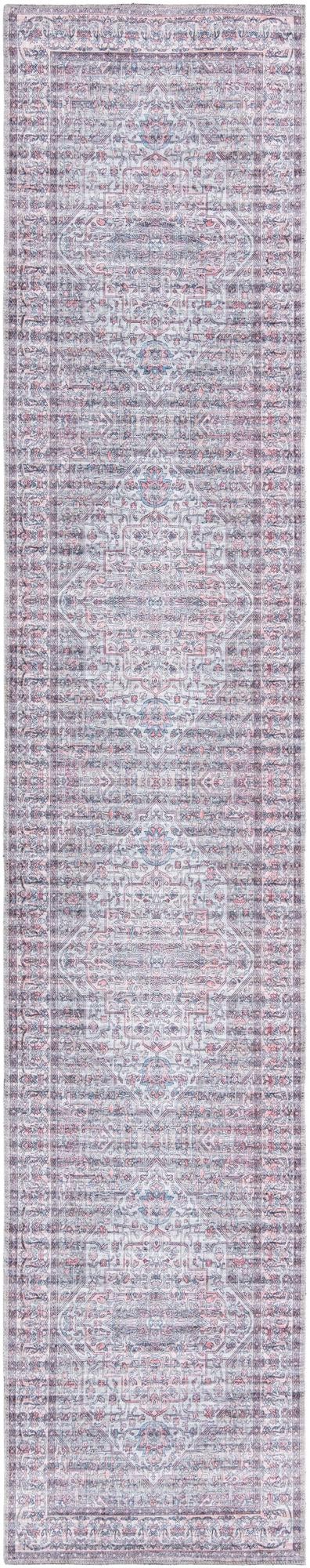 Unique Loom Mangata Mireille Machine Made Border Rug Beige and pink, Light Blue/Gray/Red/Black 2' 7" x 13' 1"