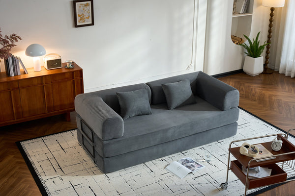 English Elm Convertible Sleeper Sofa Bed with Corduroy Upholstery, 4‑in‑1 Folding Couch Mattress, Space‑Saving Lounge Gray W3434P346243