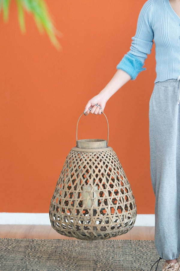 English Elm 16.9x16.9x17.7" Fir Wood Woven Lattice Candle Lantern Tapered Frame Porch Accent W2078P495660