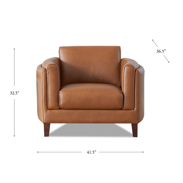 English Elm Maui Top-Grain Leather Chair - Brown Genuine Leather, Pocket Coil Cushions, Kiln-Dried Wood Frame Durable Comfort B2705P211702