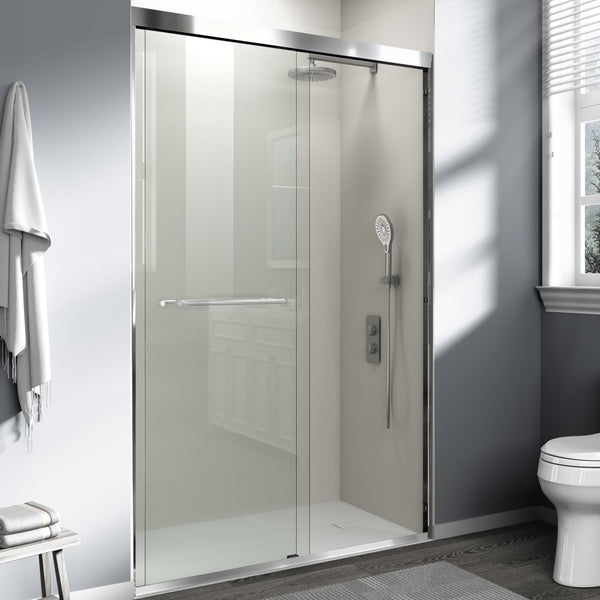 English Elm 44" Semi-frameless Double Sliding Shower Door Brushed Gold Tempered Glass Walk-in W1920P385301