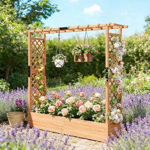 English Elm Trellis Planter Box Solid Fir Wood Raised Bed with Arched Garden Support Outdoor T3971P455853