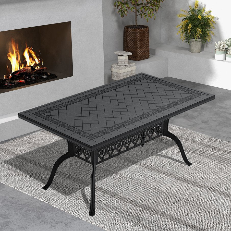 English Elm L59.05*W35.43-Inch Elegant Cast Aluminum Patio Dining Table - Seats 6, Durable & Weather-Resistant W1710P166029