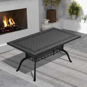 English Elm L59.05*W35.43-Inch Elegant Cast Aluminum Patio Dining Table - Seats 6, Durable & Weather-Resistant W1710P166029