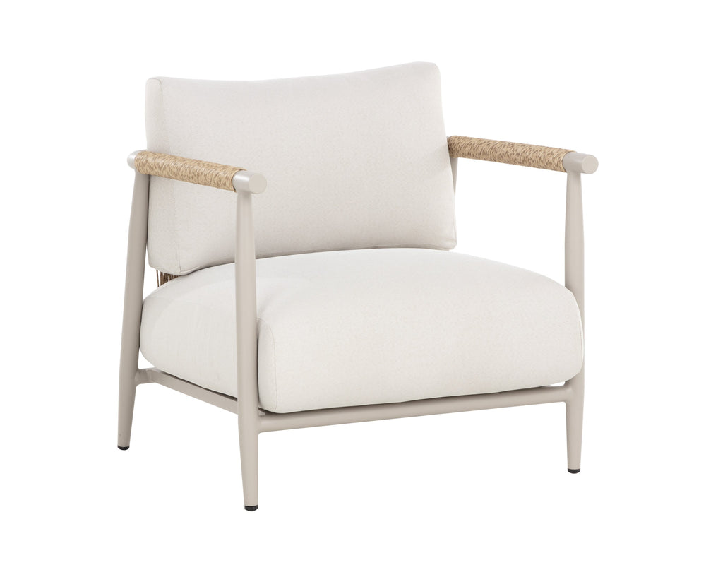 Sunpan Muros Lounge Chair - Stylish Greige Aluminum Frame With Faux Rattan Design & Cream Cushions Cream Fabric 112166