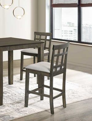 English Elm Beautiful Gray Wood Slatted Back Counter Height Dining Chairs with Cushioned Seats Set of 2 B011P284420