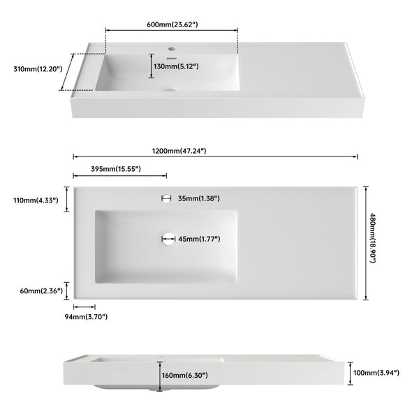 English Elm Inner White Solid Surface Basin with Matte Black Exterior for Modern Bathrooms T3785P491209