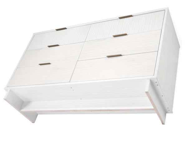 English Elm Granville 55" Dresser In White - Stylish 6-Drawer Storage With Gold Handles & Textured Design B365S00086