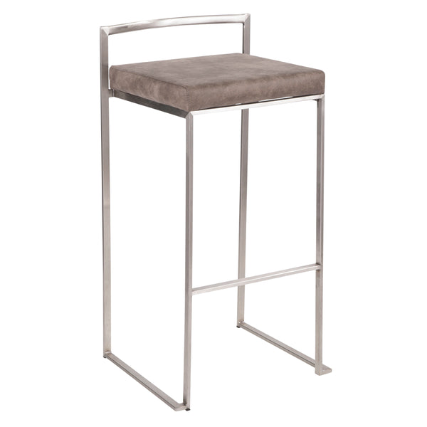 English Elm Fuji Contemporary Stackable Barstool Set Of 2 – Stylish Stainless Steel Frame & Stone Cowboy Fabric Cushions B202P222168