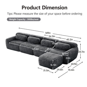 English Elm L-shaped Modular Plush Sectional Sofa with Cloud Foam Cushions for Cozy Living Spaces Dark Grey W714S01554