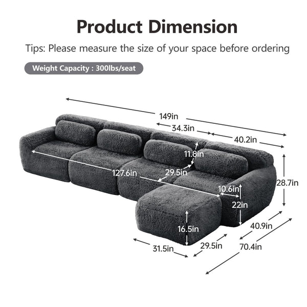 English Elm L-shaped Modular Plush Sectional Sofa with Cloud Foam Cushions for Cozy Living Spaces Dark Grey W714S01554