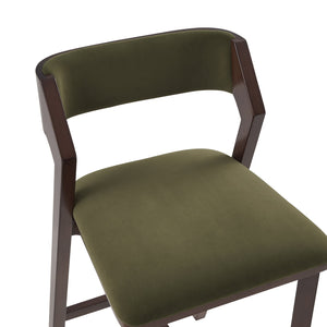 English Elm Patricia Velvet Upholstered Barstool with Dark Walnut Frame, Gold Footrest Accent, Commercial Grade Green B365P398055