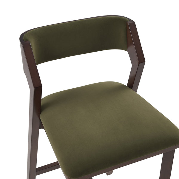 English Elm Patricia Velvet Upholstered Barstool with Dark Walnut Frame, Gold Footrest Accent, Commercial Grade Green B365P398055
