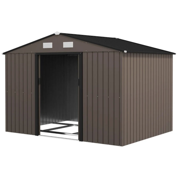English Elm Spacious Galvanized Steel Outdoor Storage Shed with Sliding Doors and Weather Protection T3971S00157