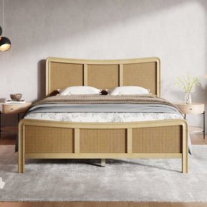 English Elm Curved Rattan King Bed Solid Wood Frame Antique White Bohemian Bedroom Design N758P390779N