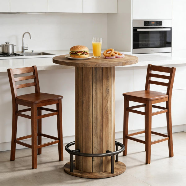 English Elm Stylish Round Coffee Table with Engineered Wood Top and Open Metal Base for Living Rooms Rustic Brown T3971P452870