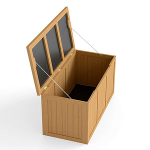 English Elm 67 Gallon Solid Wood Outdoor Deck Box with Hinged Lid Doubles as Patio Bench Seat W2640P327217