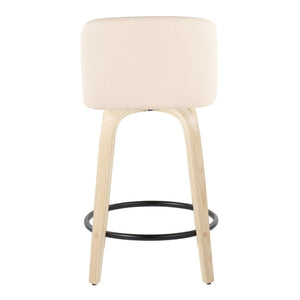 English Elm Toriano 24" Fixed Height Counter Stools - Set Of 2 With Cream Faux Leather & Swivel, Modern Design B202S00124-GIGA