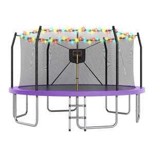 English Elm 16ft Round Outdoor Trampoline Galvanized Steel Frame Basketball Hoop Safety Net Purple N739S000004A