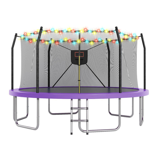 English Elm 16ft Round Outdoor Trampoline Galvanized Steel Frame Basketball Hoop Safety Net Purple N739S000004A