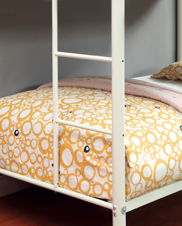 English Elm Full Metal Twin-Over-Twin Bunk Bed White Finish — Sturdy Steel Frame, Dual Ladders, Safety Rails, Space-Saving Design B2741P353765
