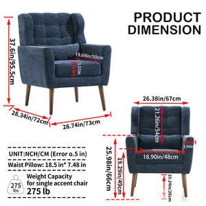 English Elm Modern Accent Chair with Chenille Upholstery, Ergonomic Padded Seat & Solid Wood Legs for Living Rooms Dark Blue W1028102388