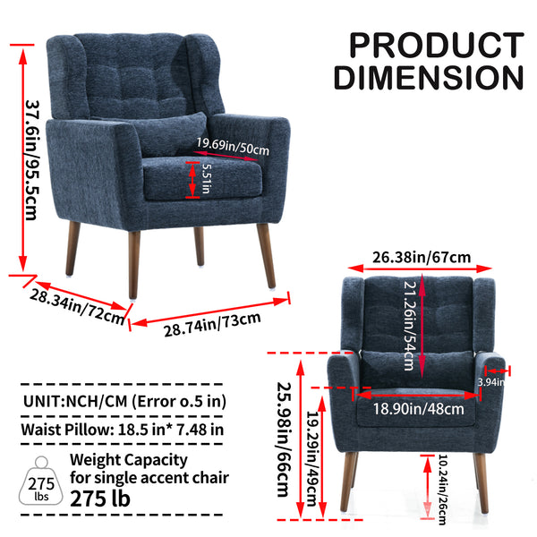 English Elm Modern Accent Chair with Chenille Upholstery, Ergonomic Padded Seat & Solid Wood Legs for Living Rooms Dark Blue W1028102388