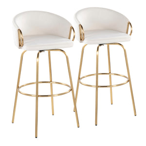 English Elm Claire 30" Contemporary Glam Barstools Set of 2 – Cream Velvet Swivel Seats, Gold Metal Frame & Footrest B202S00510