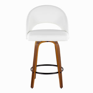 English Elm Fixed-height Swivel Counterstools Faux Leather Padded Seat Chrome Footrest Set of 2 White B202S01845