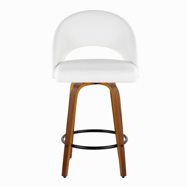 English Elm Fixed-height Swivel Counterstools Faux Leather Padded Seat Chrome Footrest Set of 2 White B202S01845