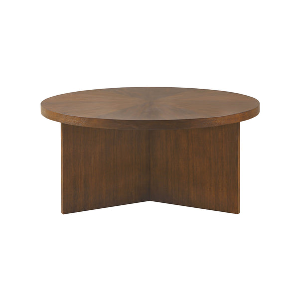 JLA Home Martha Stewart - Round Sadie Coffee Table — Walnut Starburst Veneer Top, Minimalist Modern Design, Durable Finish MT120-0150U1