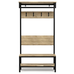English Elm Westmont Industrial Entryway Hall Tree Bench with Mango Wood, Metal Frame, 4 Hooks, Shelf, 75"H B136P284182