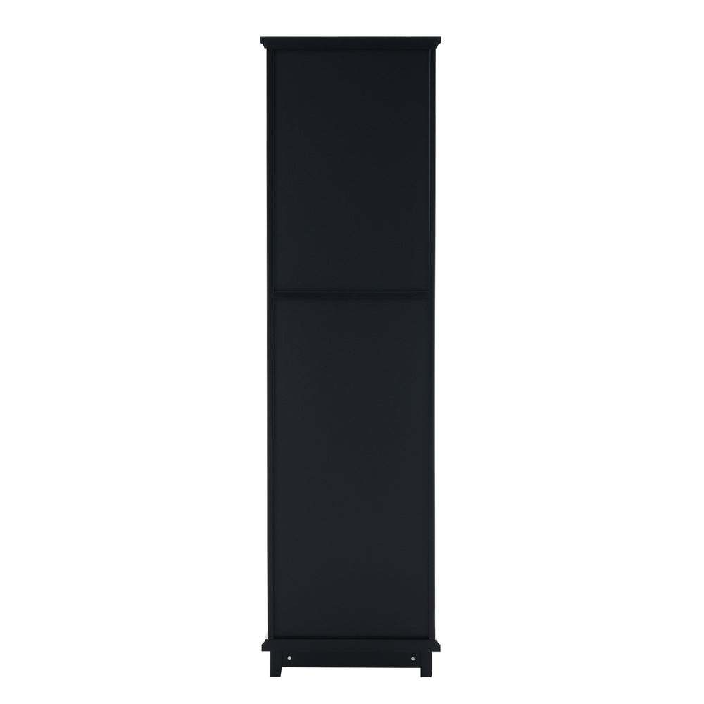 English Elm 63" Tall Bathroom Vanity Cabinet with Glass Doors, Two Drawers and Adjustable Shelves for Stylish Storage Black N729P171305B