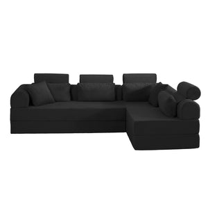 English Elm L Shaped Corduroy Sectional Sofa Converts to Sleeper Bed Space Saving Modular Couch Black W5532S00001