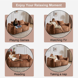 English Elm Giant Ultra Soft Fluffy Loveseat Bean Bag Sofa for Adults, Oversized Shredded Foam Couch with Pillows Brown W3723P353895
