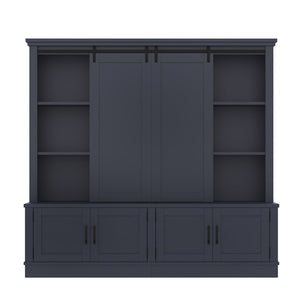 English Elm The Industrial Barn Door Entryway Cabinet with Sliding Rails and 12 Storage Compartments Blue W1580S00272
