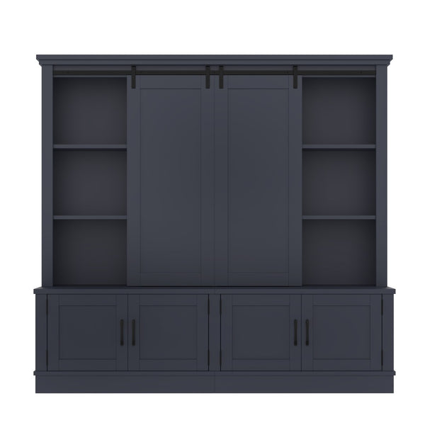 English Elm The Industrial Barn Door Entryway Cabinet with Sliding Rails and 12 Storage Compartments Blue W1580S00272